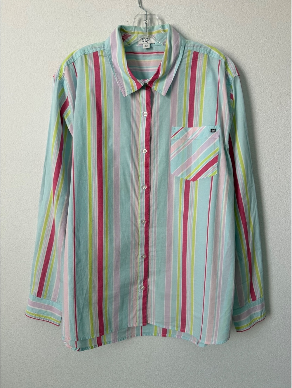 Crown & Ivy Multicolor Striped Long Sleeve Button Up Shirt Women's Size XL